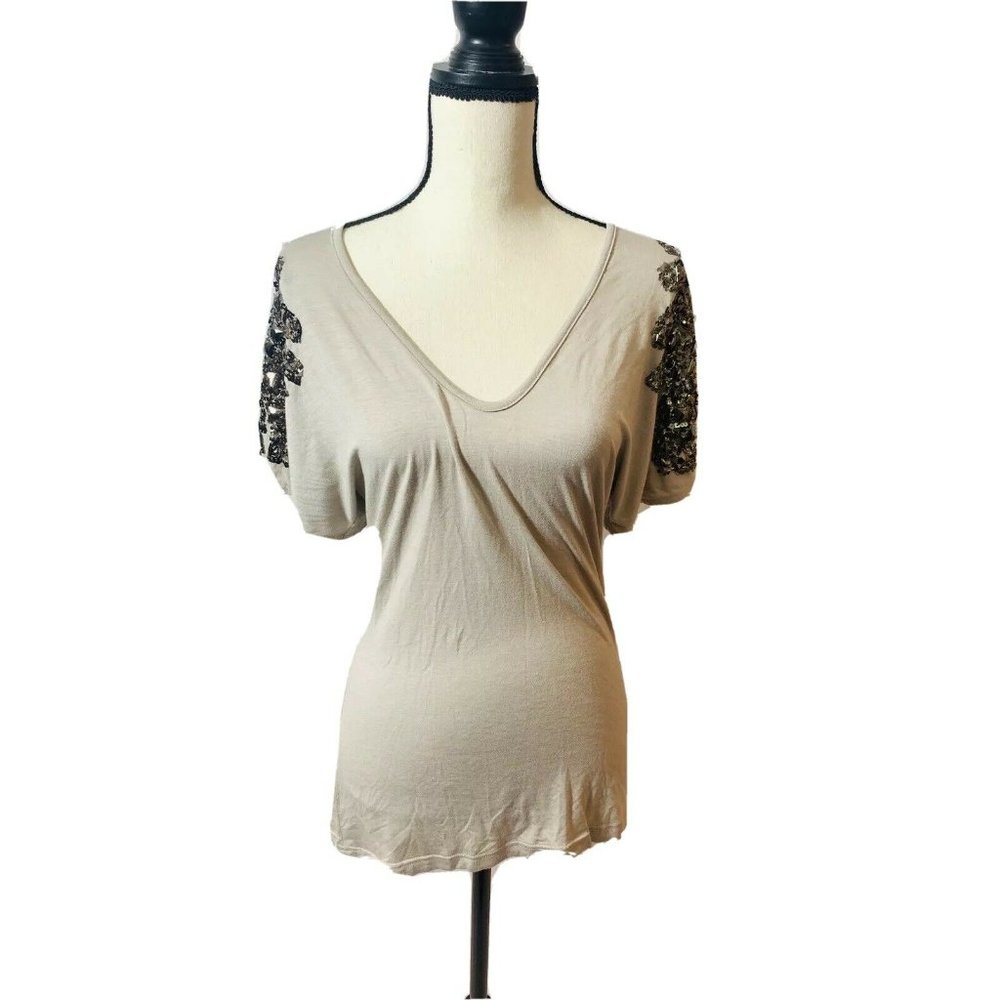 Sexy Beaded Shirt Size Small Beige Color By Sheri